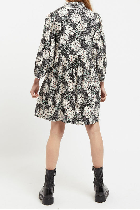Suzanne Flower Patch Mini Dress Black/White