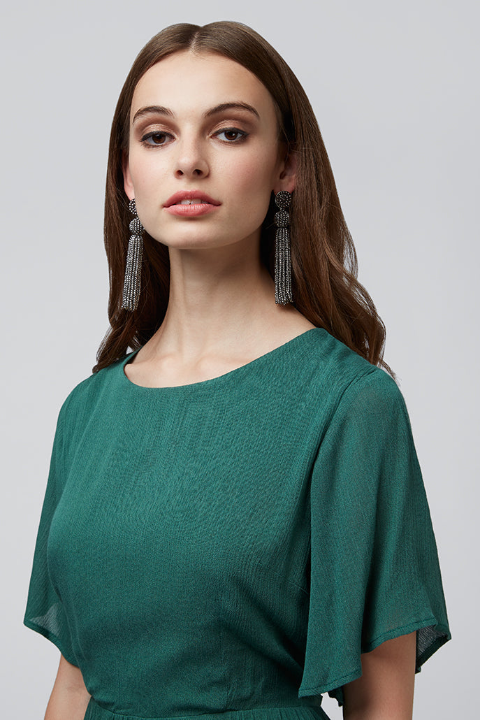 Safa Green Cut Out Back Midi Dress