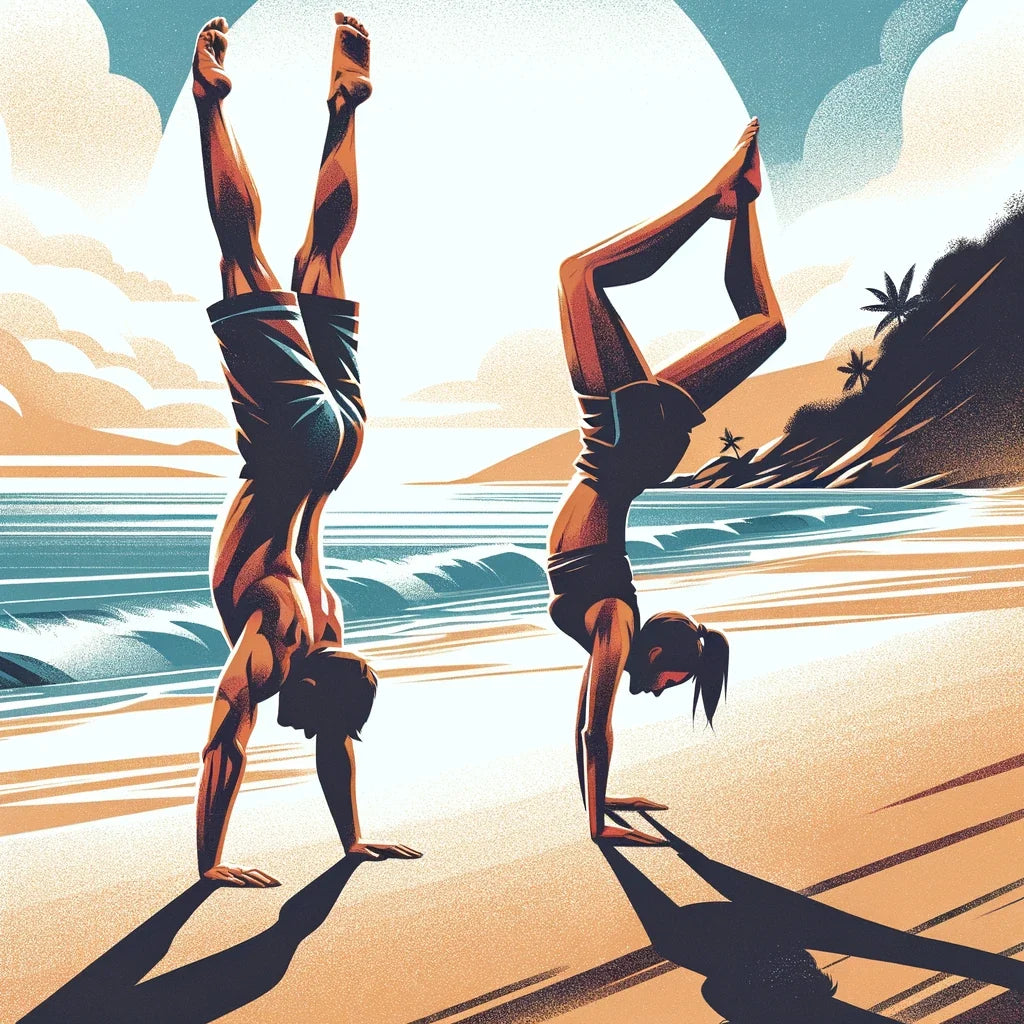 Seaside Acrobatics: Joyful Balance Cotton Cushion