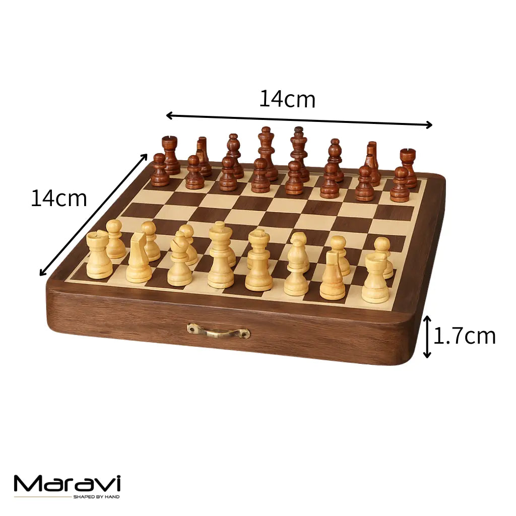Shatranj Folding Wooden Chess Set 14cm