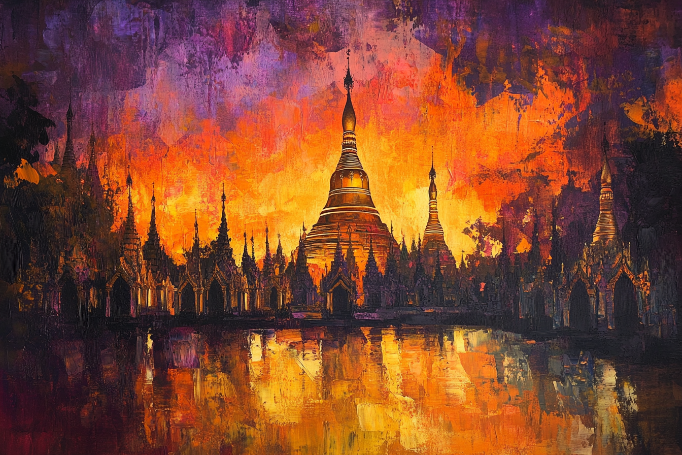 Shwedagon Sunset Reflection Canvas