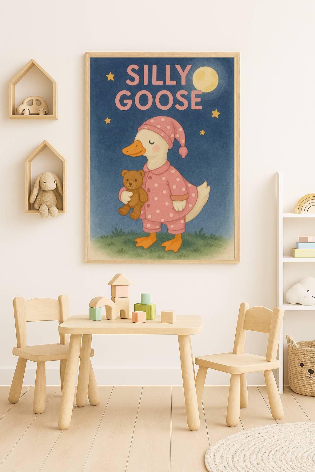 Silly Goose Bedtime Pink Nursery Children's Room Wall Decor Print