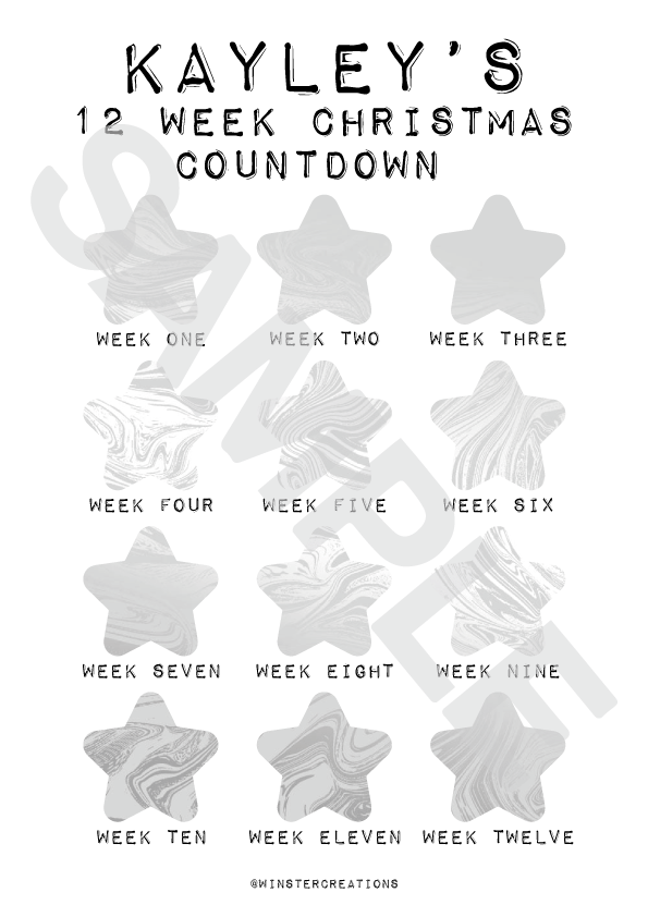 Personalised A4 Any Name 12 Week Countdown Christmas Weight Loss Chart Tracker Print - Laminated With Drywipe Pen