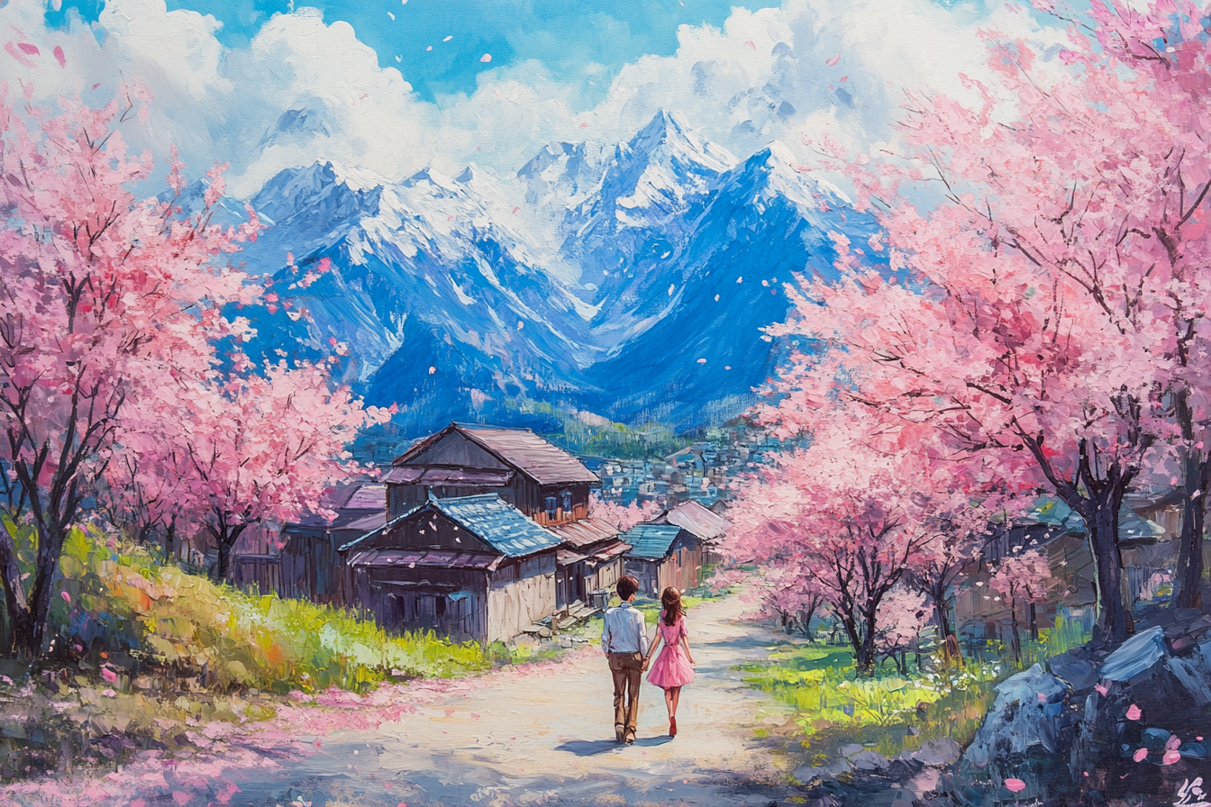 Spring Harmony Village Canvas