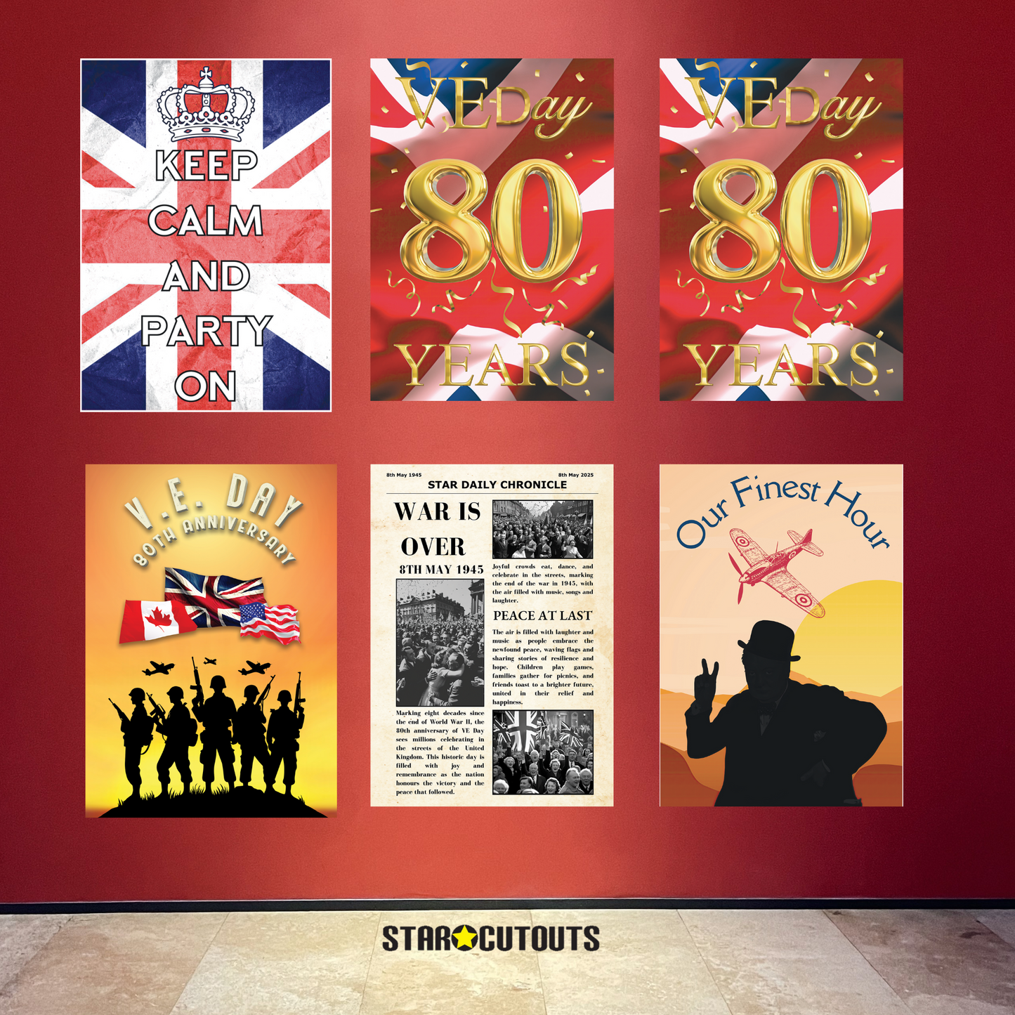 RD080 VE Day 80 Year Celebration Posters โ Mixed 6 Pack Posters Height 44cm