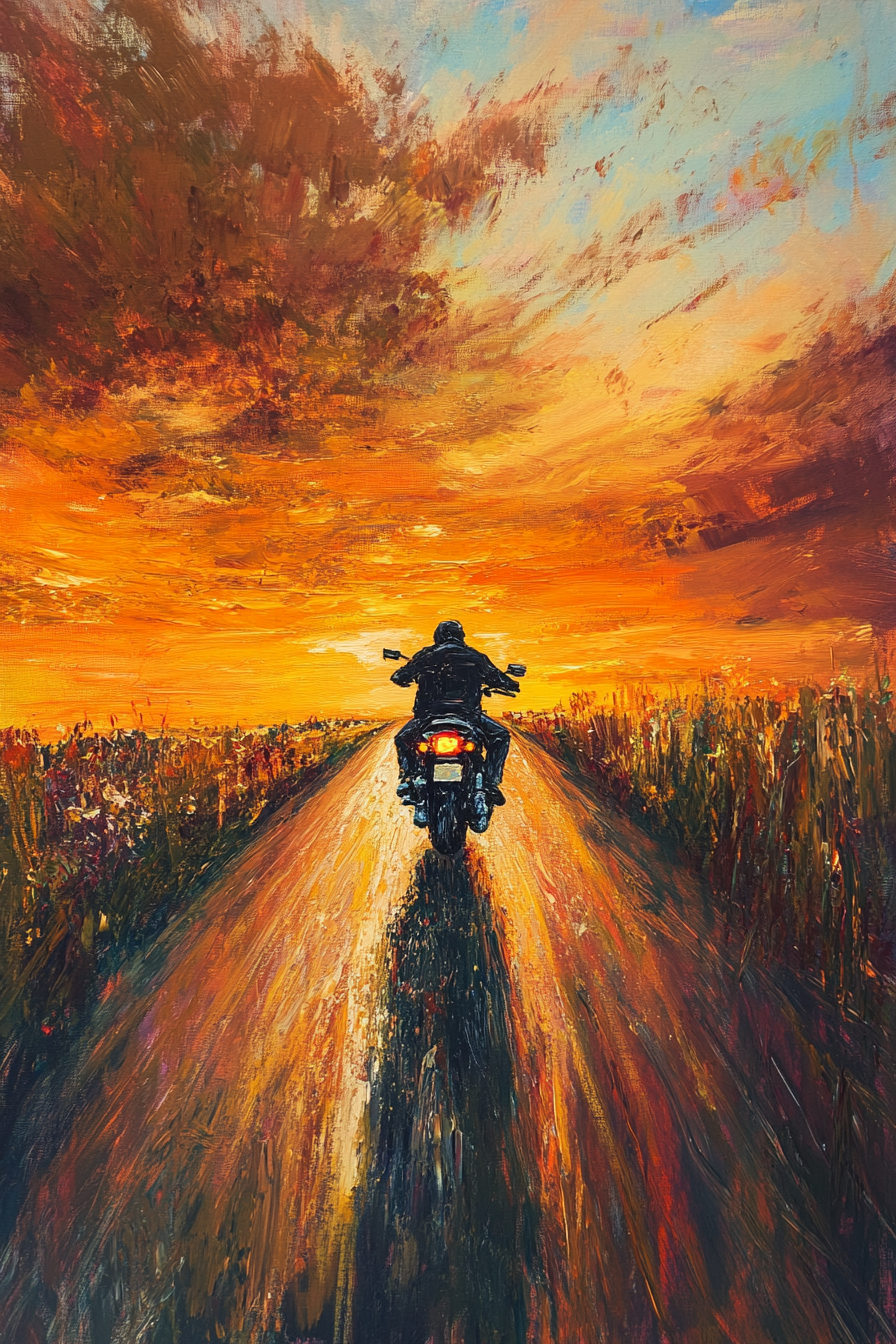 Sunset Roadway Motorbike Canvas