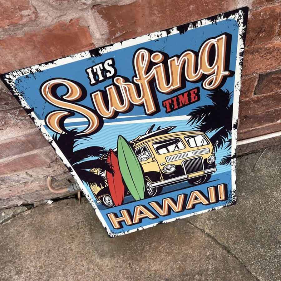 Surfing Time Hawaii Metal Retro Wall Sign