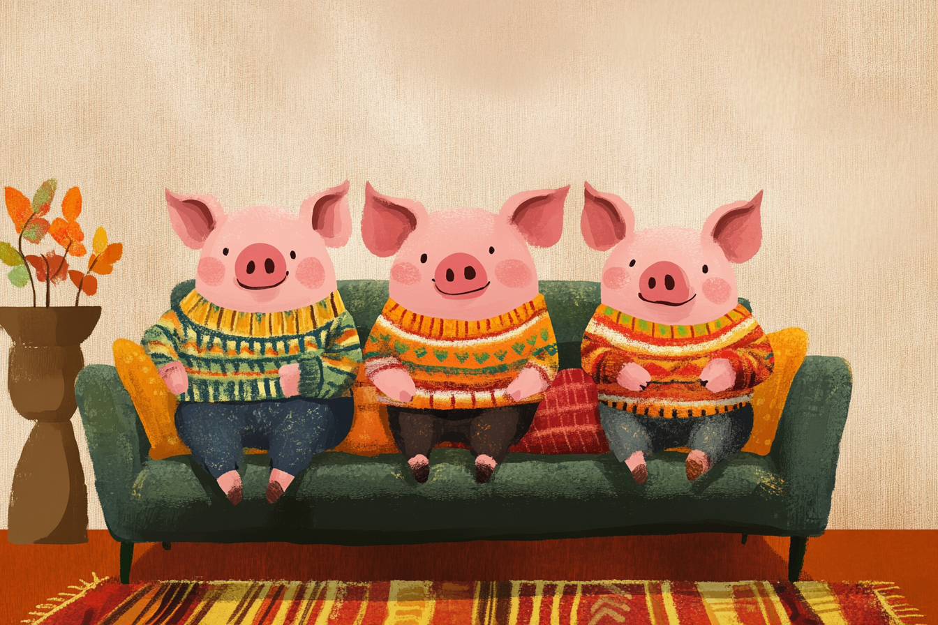Sweatered Pigs on Canvas