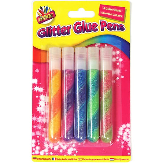 Children's Pack of 5 Colour Swirl Glitter Glue Pens for Ages 3 and Up