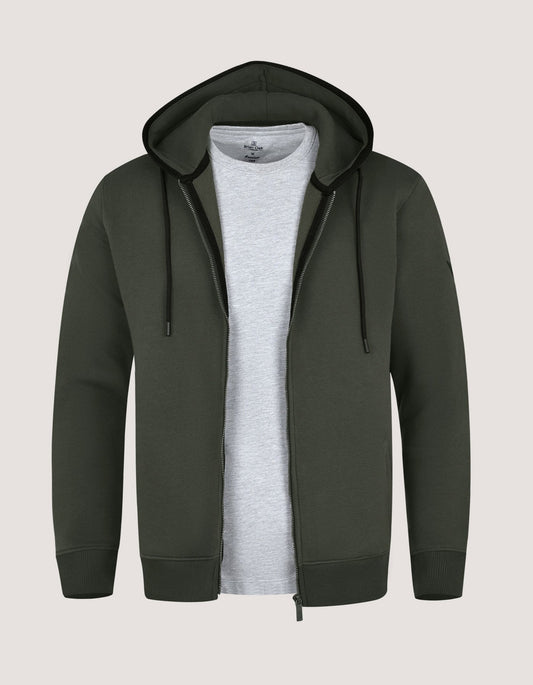 Plain Moss Full Zip Fleece Hoodie