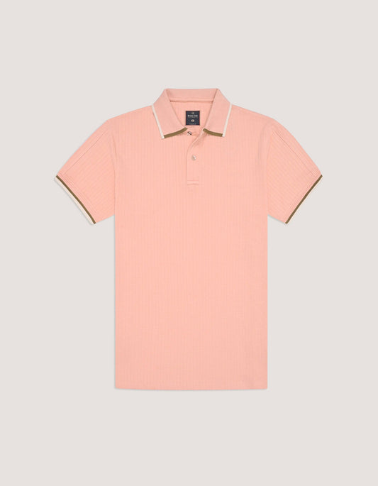 Pink Ribbed Cotton Polo Shirt