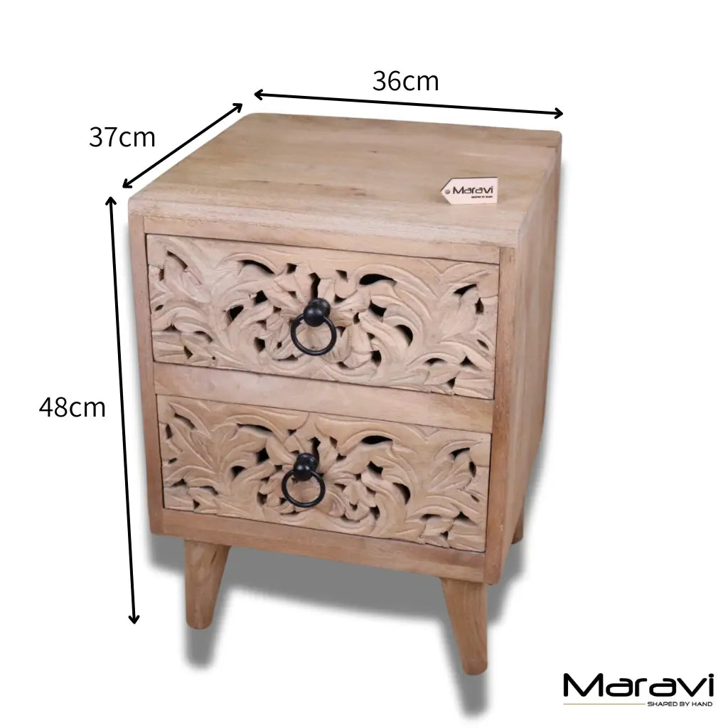 Tanura Mango Wood Bedside Cabinet 2 Drawers