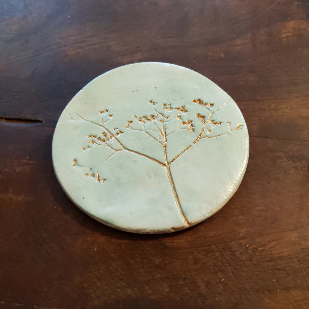 Juliet Reeves Green and Gold Wild Flower Ceramic Coasters Set of 4