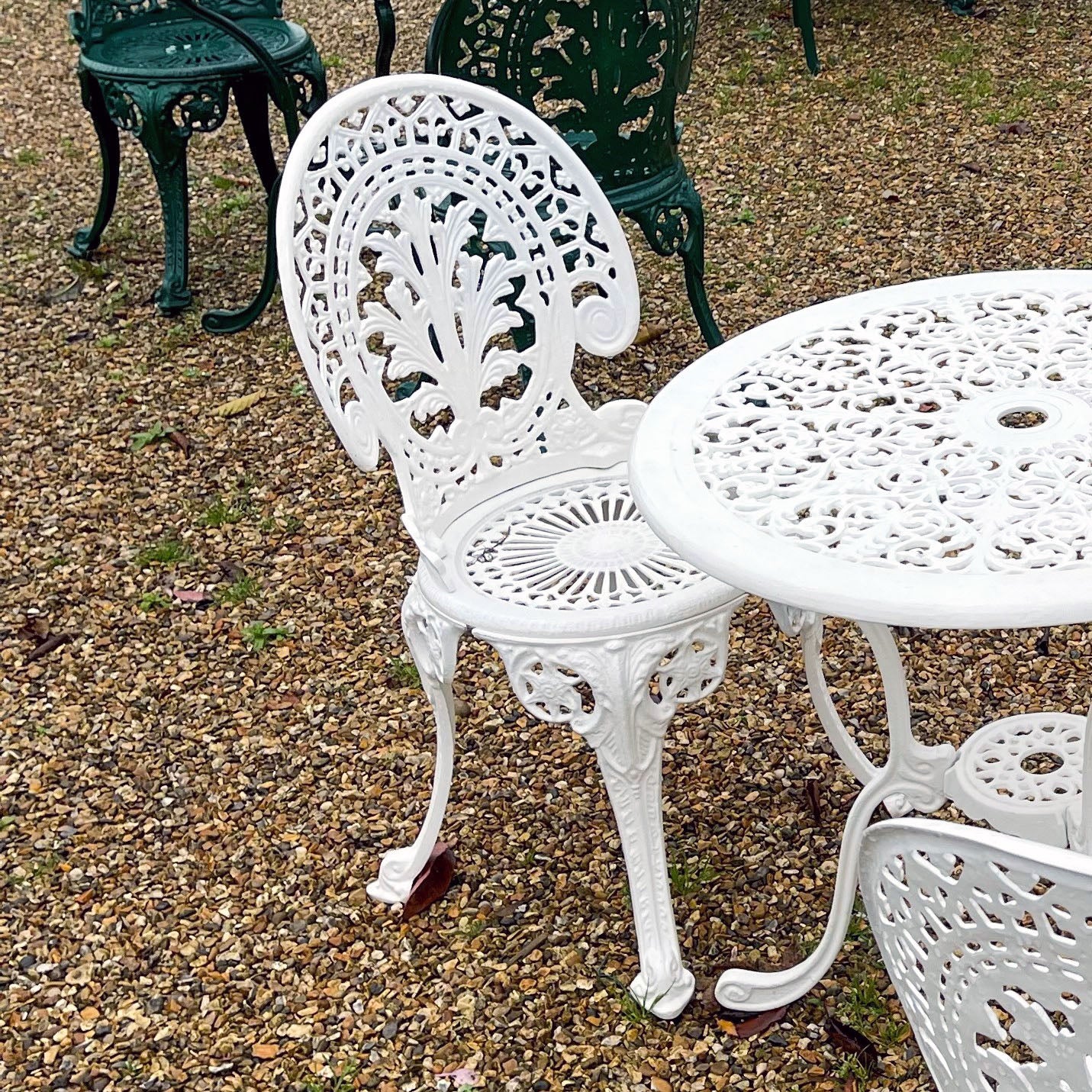The Foalyard Jardine Leisure Aluminium Coalbrookdale Chairs White and Green