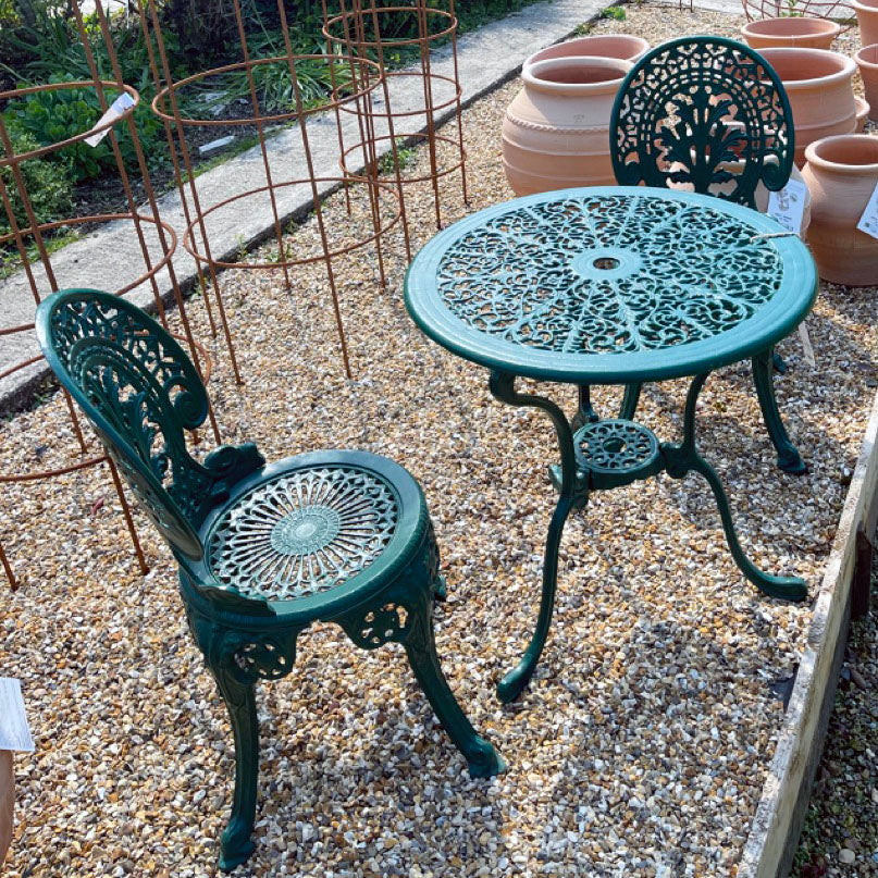 The Foalyard Jardine Leisure Aluminium Coalbrookdale Round 68cm Table and Chairs Green Tea Garden Set