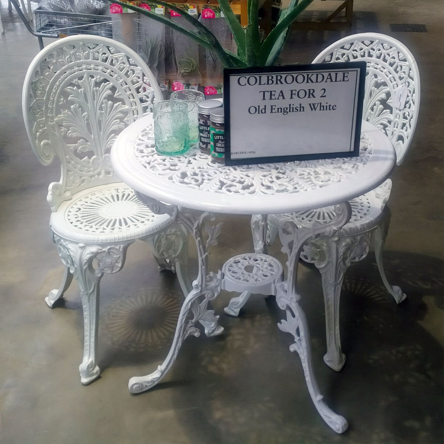 The Foalyard Jardine Leisure Aluminium Coalbrookdale Round 68cm Table and Chairs White Tea Garden Patio