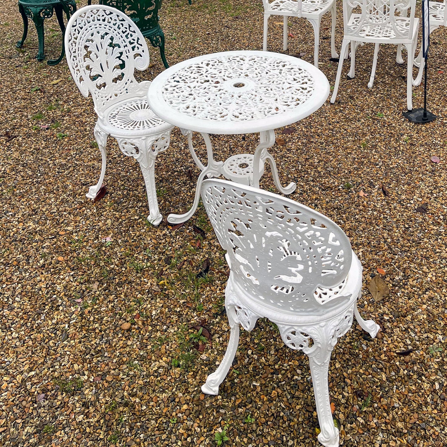 The Foalyard Jardine Leisure Aluminium Coalbrookdale Round 68cm Table and Chairs White Tea Garden Patio Set