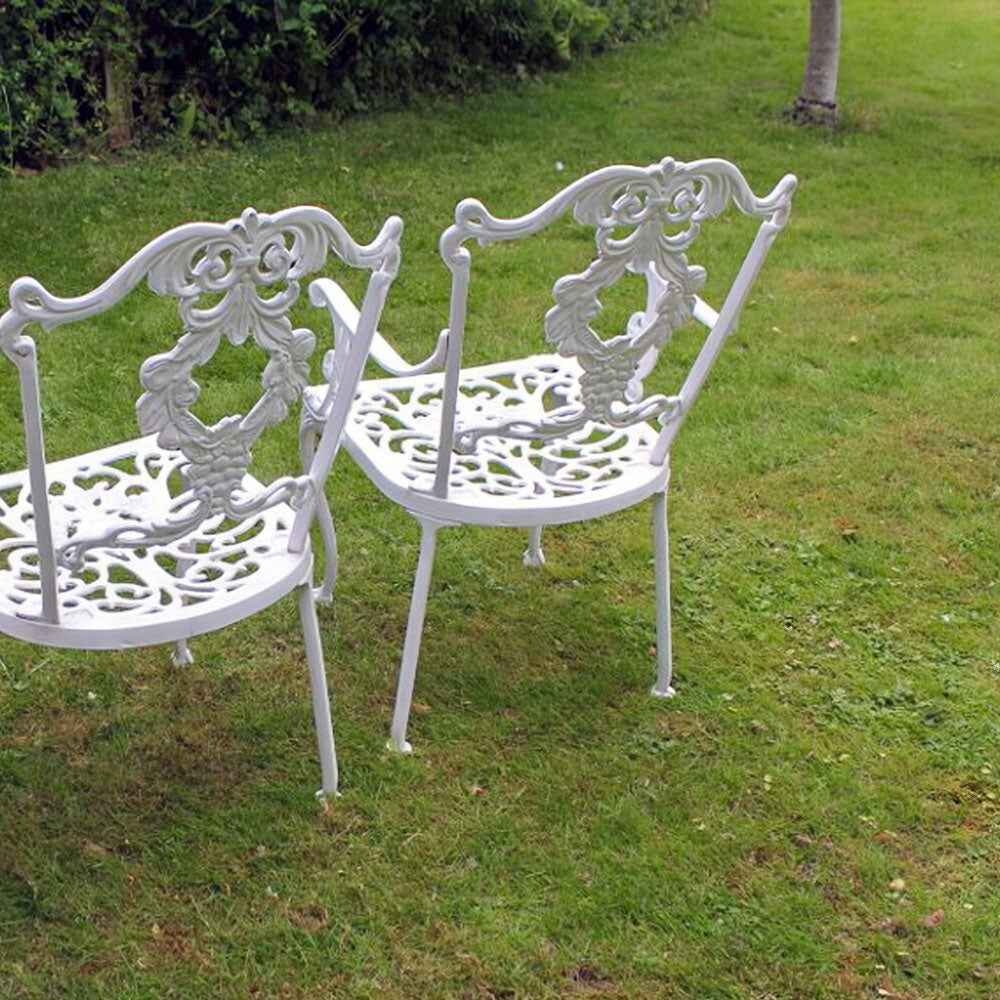 The Foalyard Jardine Leisure Aluminium Grape Carver and Diner Chairs White back