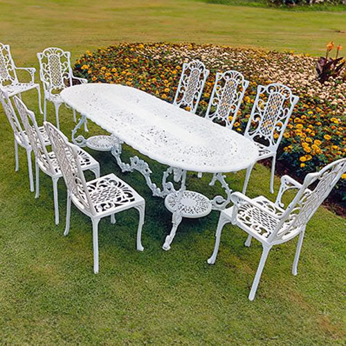 The Foalyard Jardine Leisure Aluminium Victorian Maxi Grand Table 235x95cm with Chairs Set White