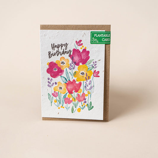 TheFoalyard Willsow Happy Birthday Watercolour Flowers Wildflowers Plantable Card