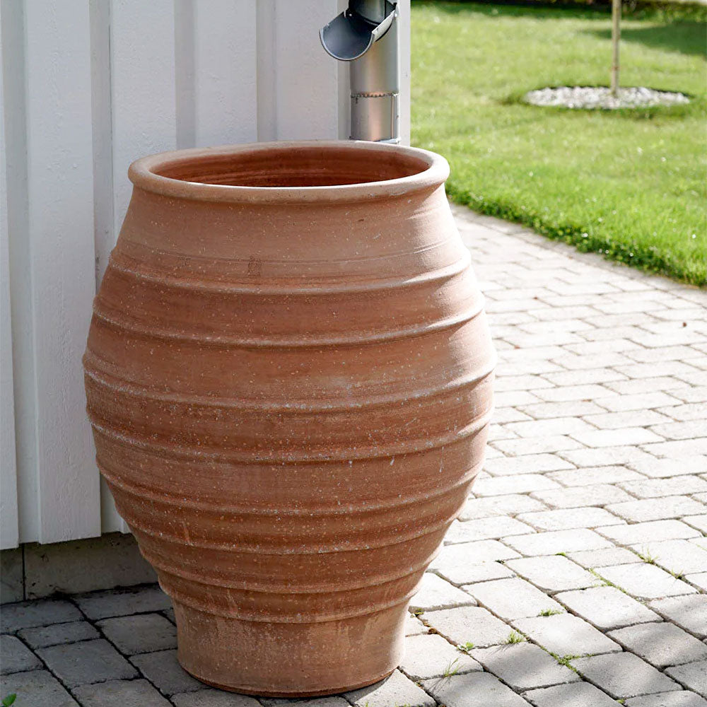 The Foalyard - Fraska Cretan Terracotta Large Frost-Proof Pots from H70 x D60cm premium quality water barrel draft - 50 years warranty - The Terracotta Pot Company - Cretan Ceramics by Andonis Araviakis