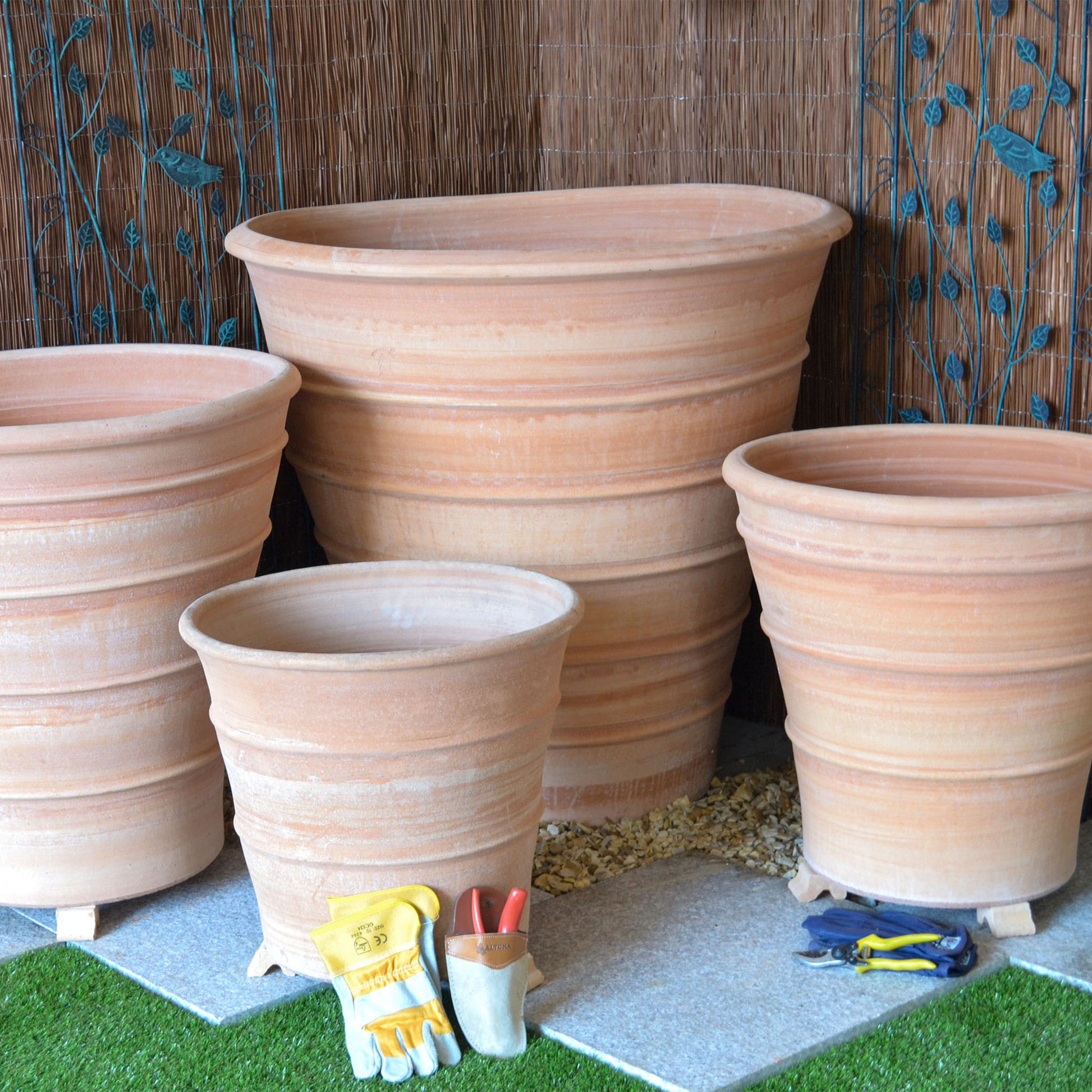 The Foalyard - Monachou Cretan Terracotta Large Frost-Proof Planters from H75 x D75cm premium quality garden home patio - 50 years guarantee - The Terracotta Pot Company - Cretan Ceramics by Andonis Araviakis