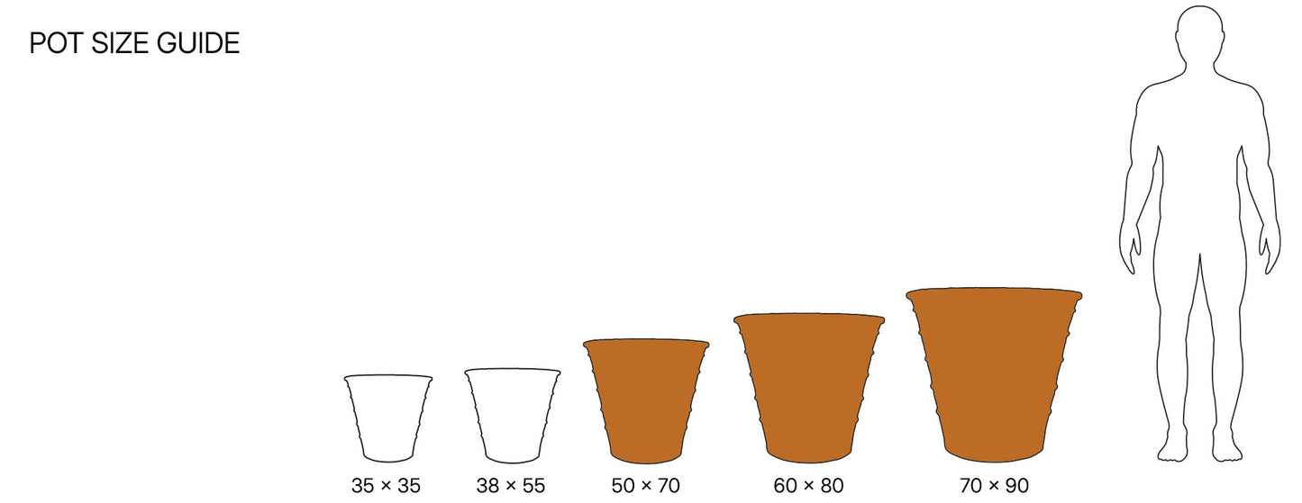 The Foalyard - Monachou Fardipati Cretan Terracotta Large Frost-Proof Planters from H50 x D70cm size guide - 50 years warranty - The Terracotta Pot Company - Cretan Ceramics by Andonis Araviakis