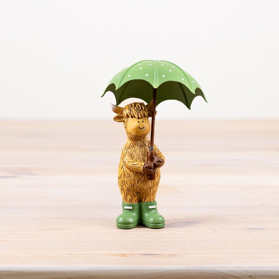 The Foalyard - Portland Living Cow with Umbrella and Green Wellies - 16cm figurines