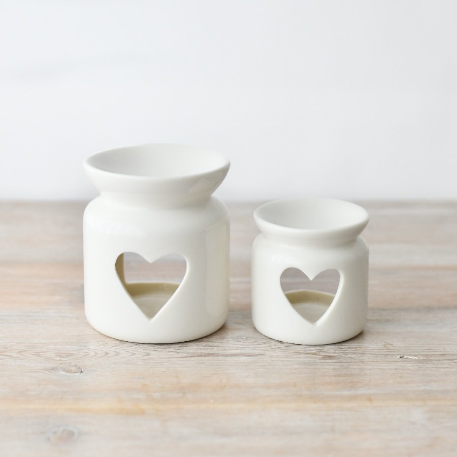The Foalyard - Portland Living Heart Cut-Out Oil Burner - White Ceramics 10 and 7cm