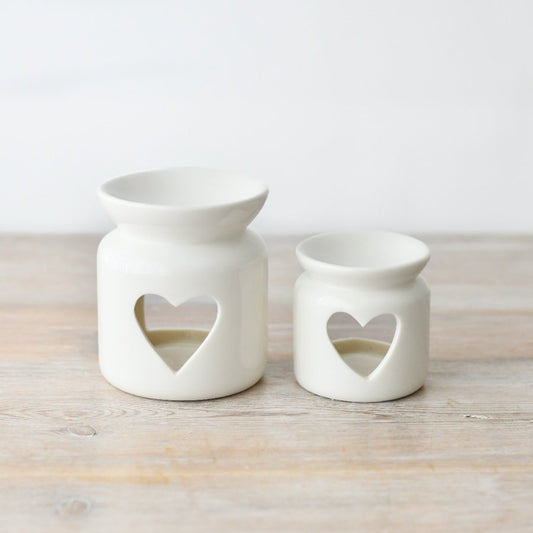 The Foalyard - Portland Living Heart Cut-Out Oil Burner - White Ceramics 10 and 7cm