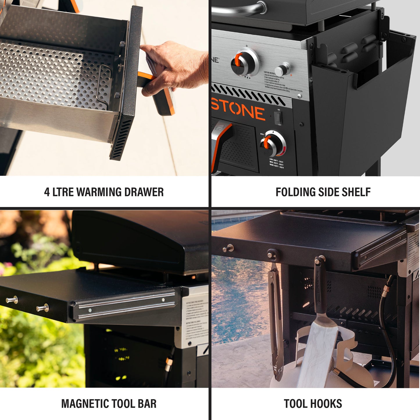 The Foalyard Blackstone 28-inch Gas Griddle Plus AirFryer Combo and Hood - features