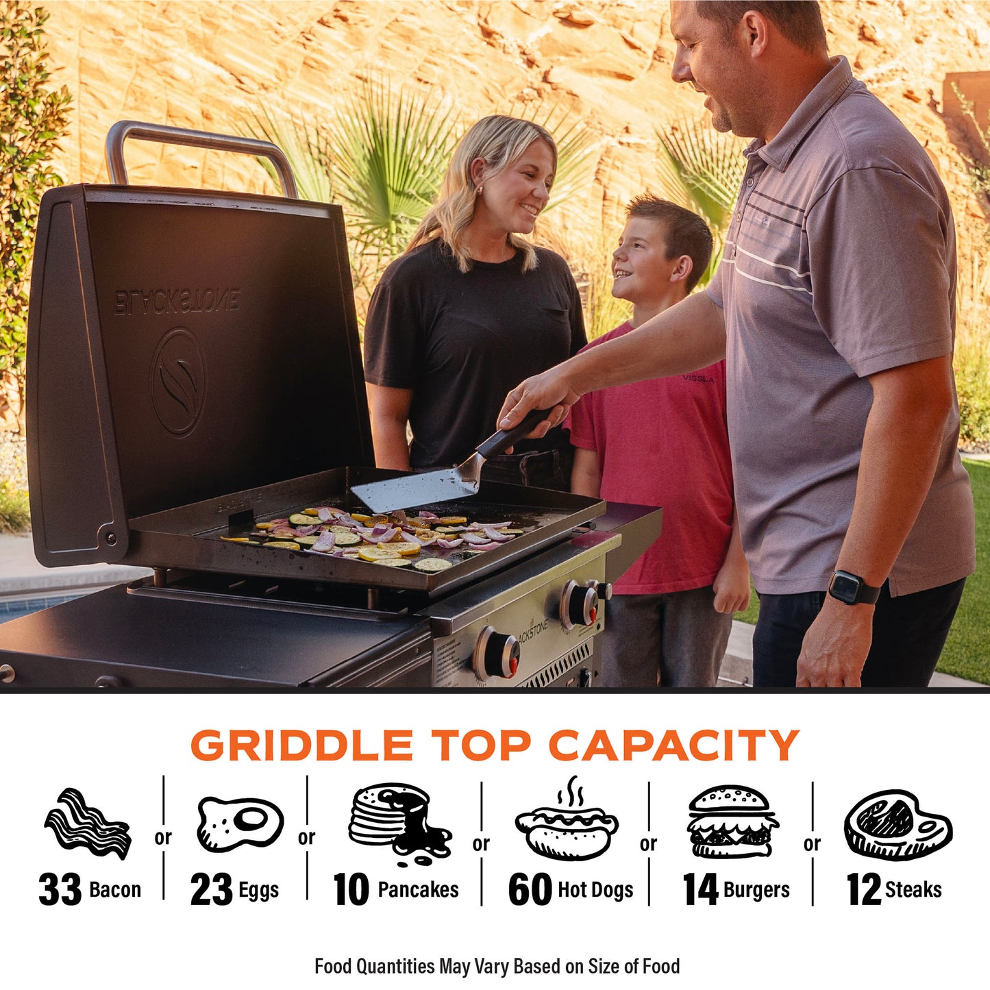 The Foalyard Blackstone 28-inch Gas Griddle Plus AirFryer Combo and Hood - top capacity