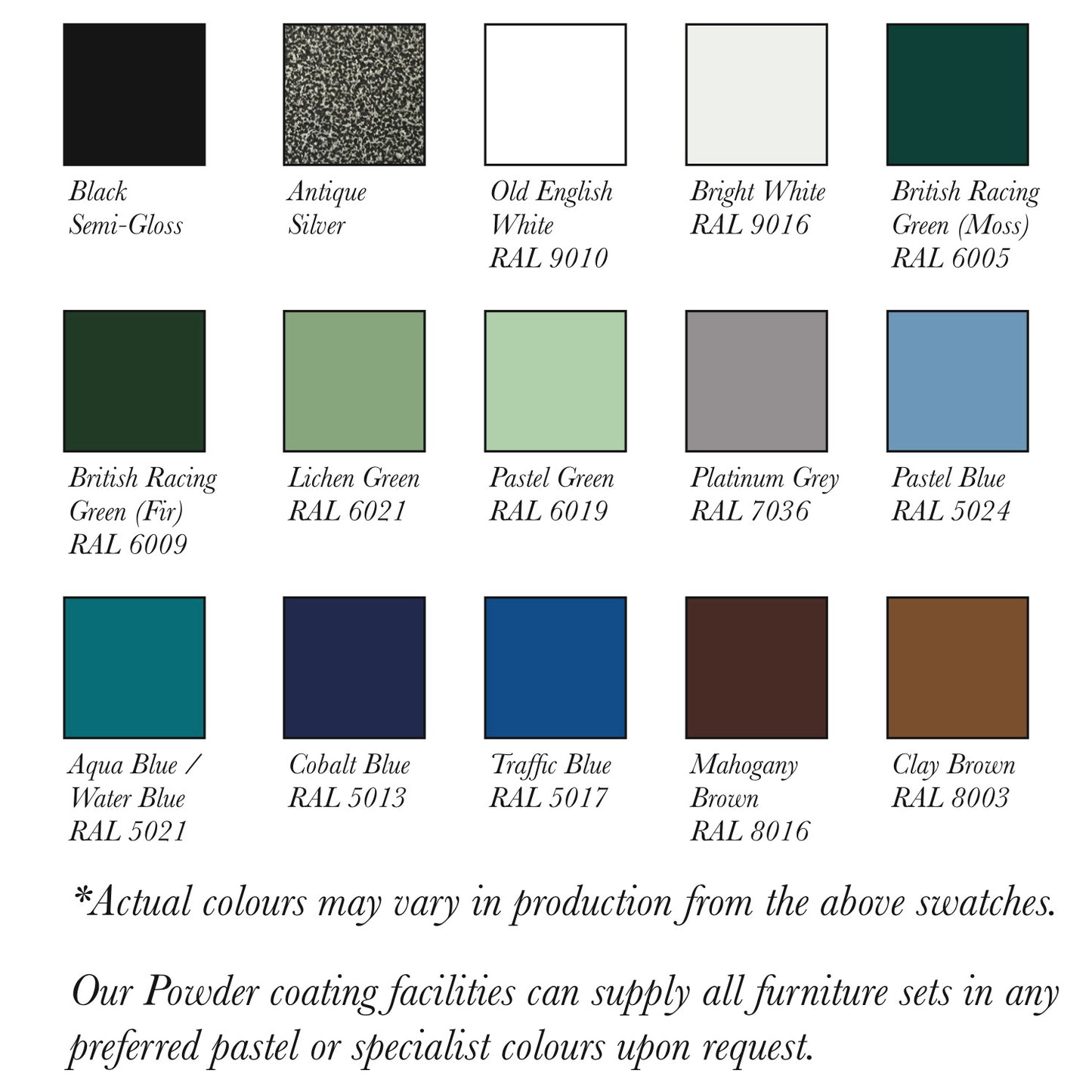 The Foalyard Jardine Leisure Aluminium Garden Furniture colours finish