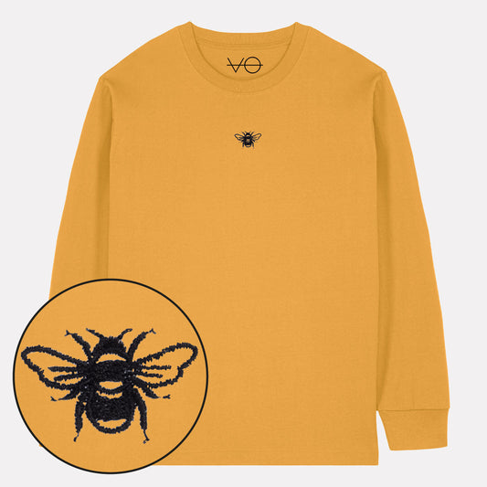 Tiny Embroidered Bumble Bee Long Sleeve T-Shirt (Unisex)