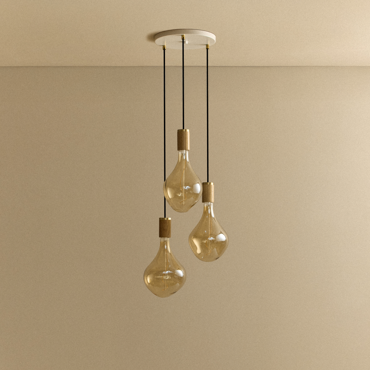 Triple Pendant in Oak + Voronoi II