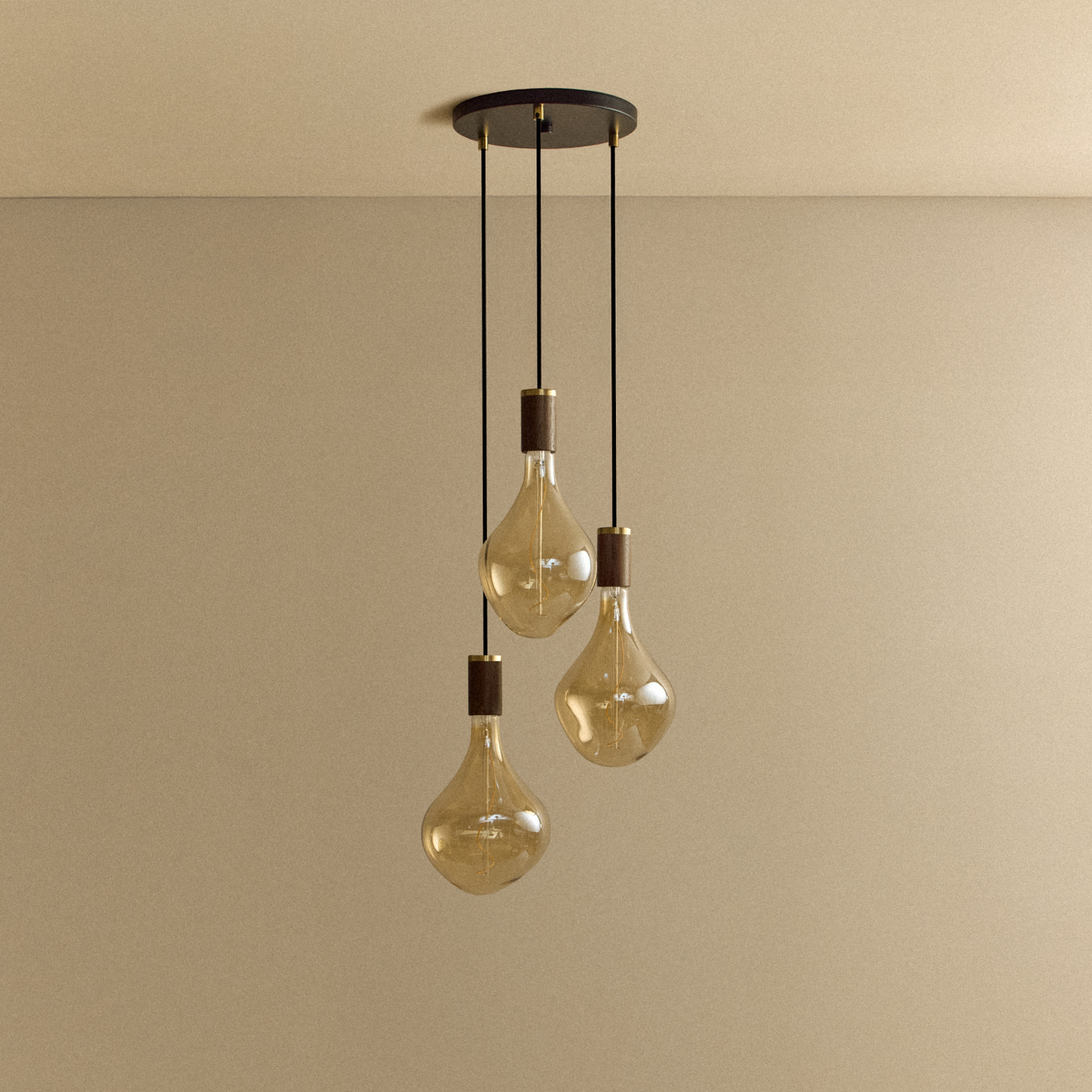 Triple Pendant in Walnut + Voronoi II
