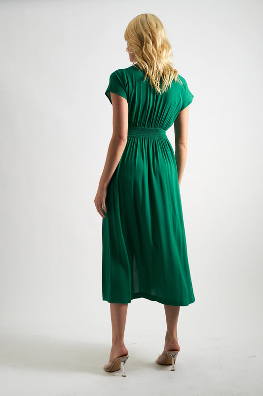 Unity Moss Crepe V-Neck Midi Dress - Green
