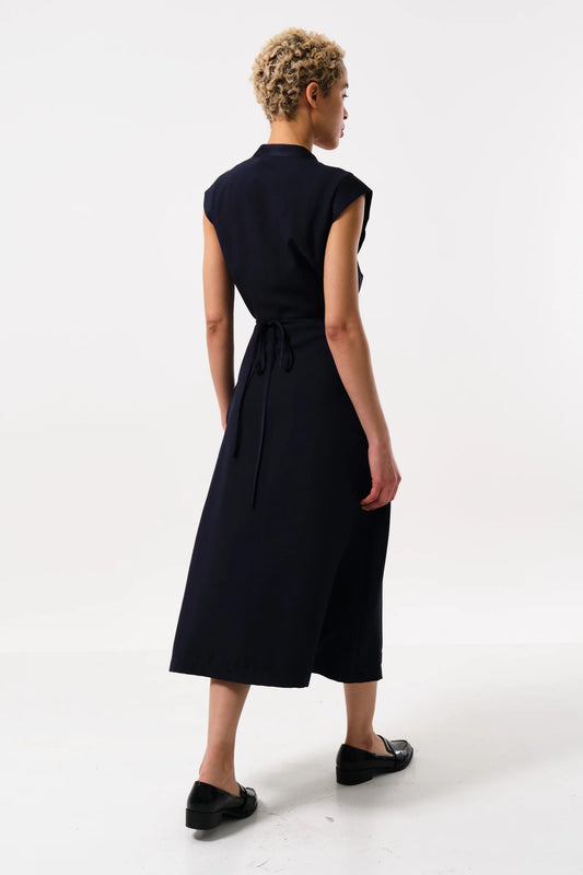 Urbain Satin Back Crepe Wrap Midi Dress - Navy