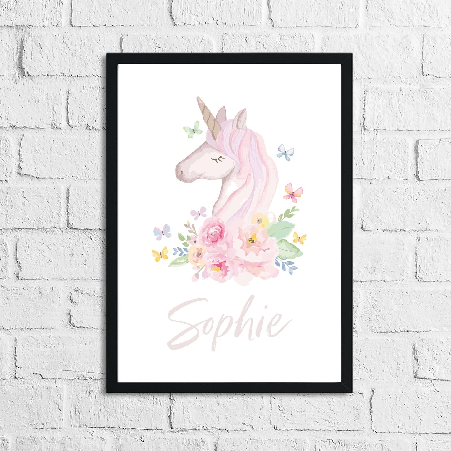 Personalised Watercolour Unicorn Name Children's Room Wall Decor Print