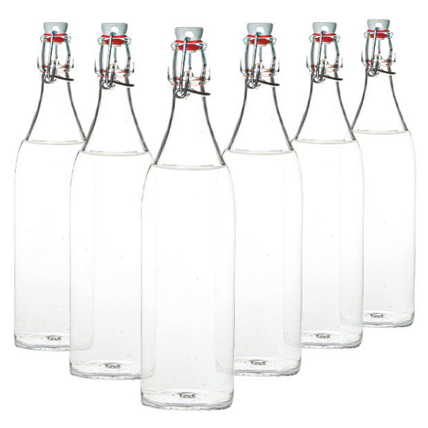 Bormioli Rocco Round Swing Top Bottle - 1 Litre - Set of 6