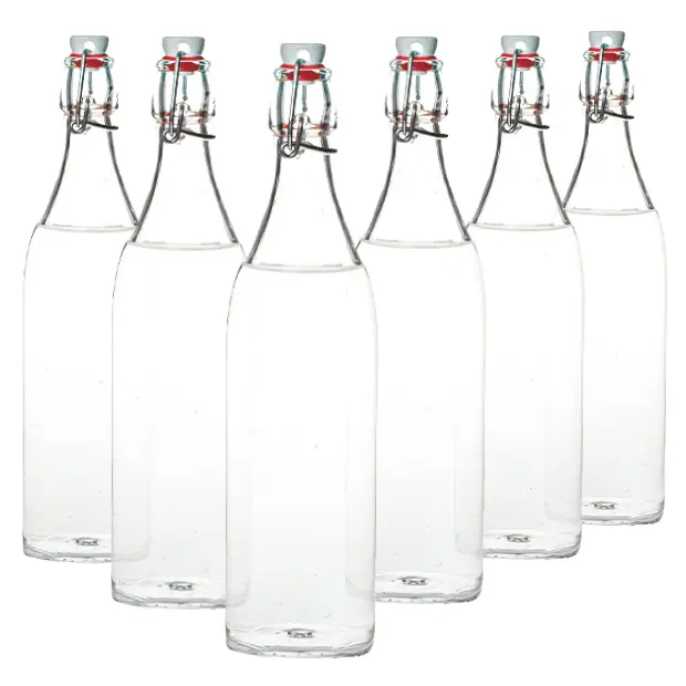 Bormioli Rocco Round Swing Top Bottle - 1 Litre - Set of 6