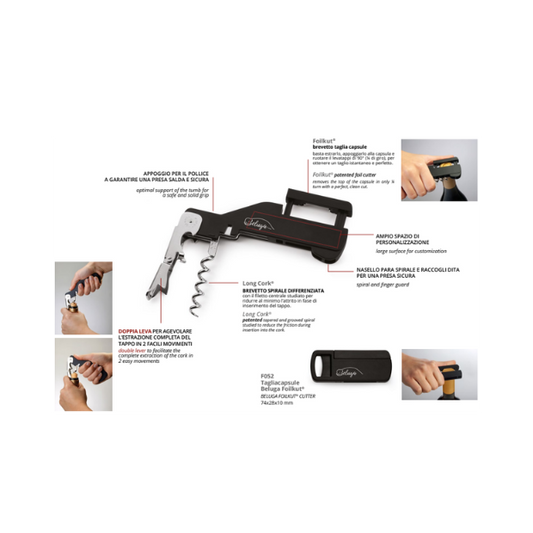 Ghidini X.Tend Lever - Long Cork Spiral Foil Cutter - Black