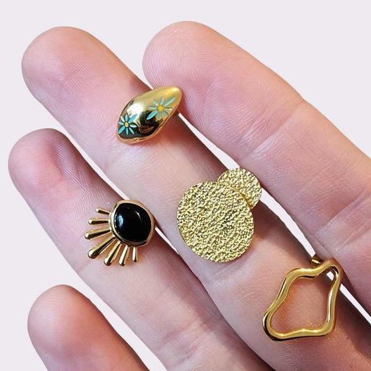 Gold Enamel Flower Stud Earring