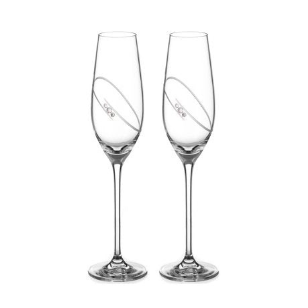 His & Hers Champagne Flutes with Orbital Design - Set of 2 - In Gift Box