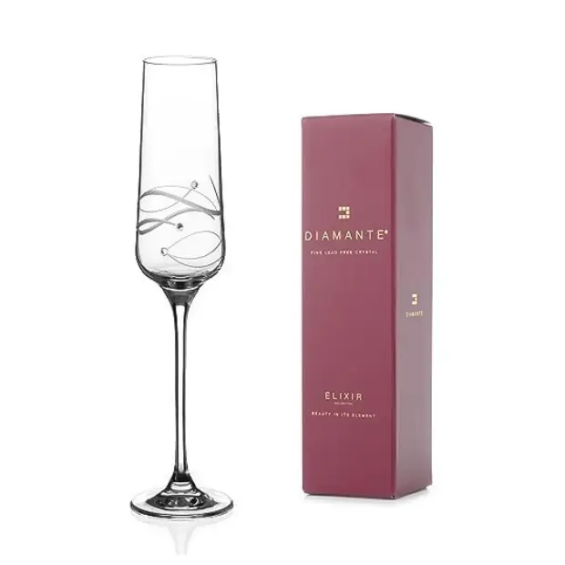 Diamante Champagne Flute with Spiral Cut - In Gift Box