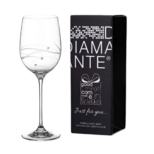Diamante "Just For You" Wine Glass with Spiral Design Cutting - In Gift Box