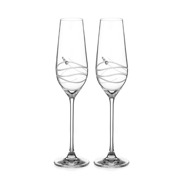 Diamante Champagne Flute Pair with Modena Spiral Cutting - In Gift Box