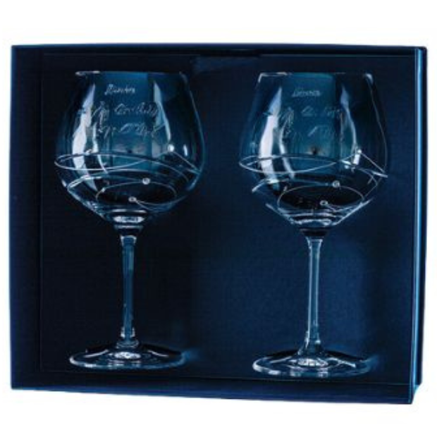 Diamante Gin Glasses with Spiral Design Cutting - Set of 2 - In Gift Box