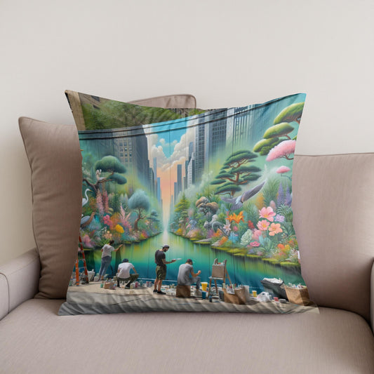 Urban Garden Mural Cotton Cushion