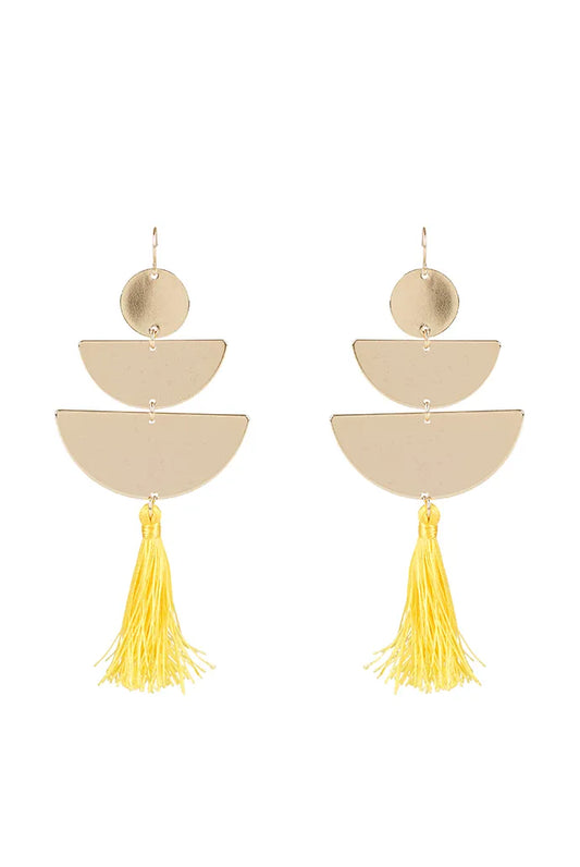 Varine Triple Drop Geo Tassel Earrings - Yellow